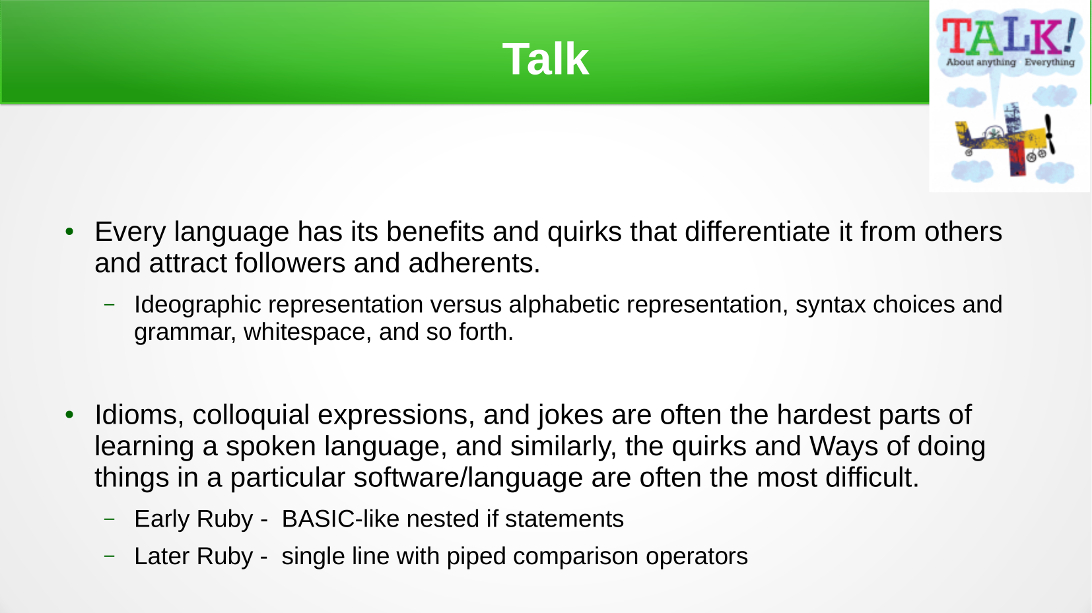 Talk - Idiosyncracies